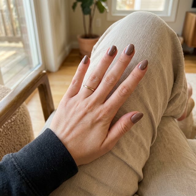 Taupe shimmer gel nails