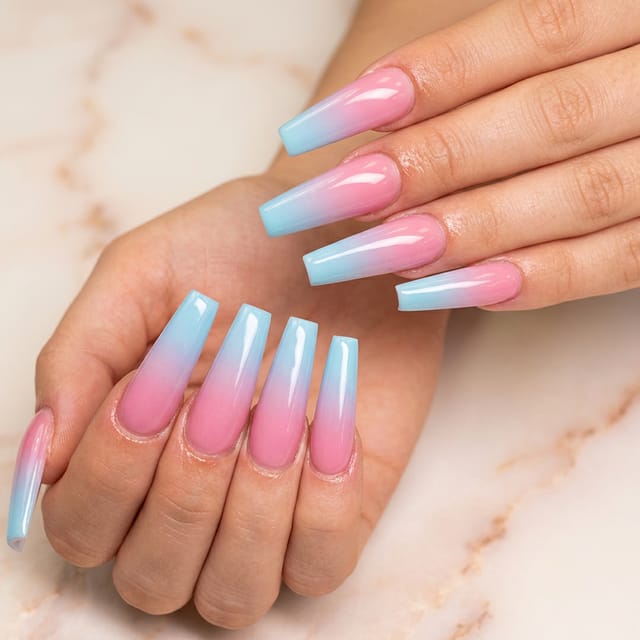 Pink blue ombre nails
