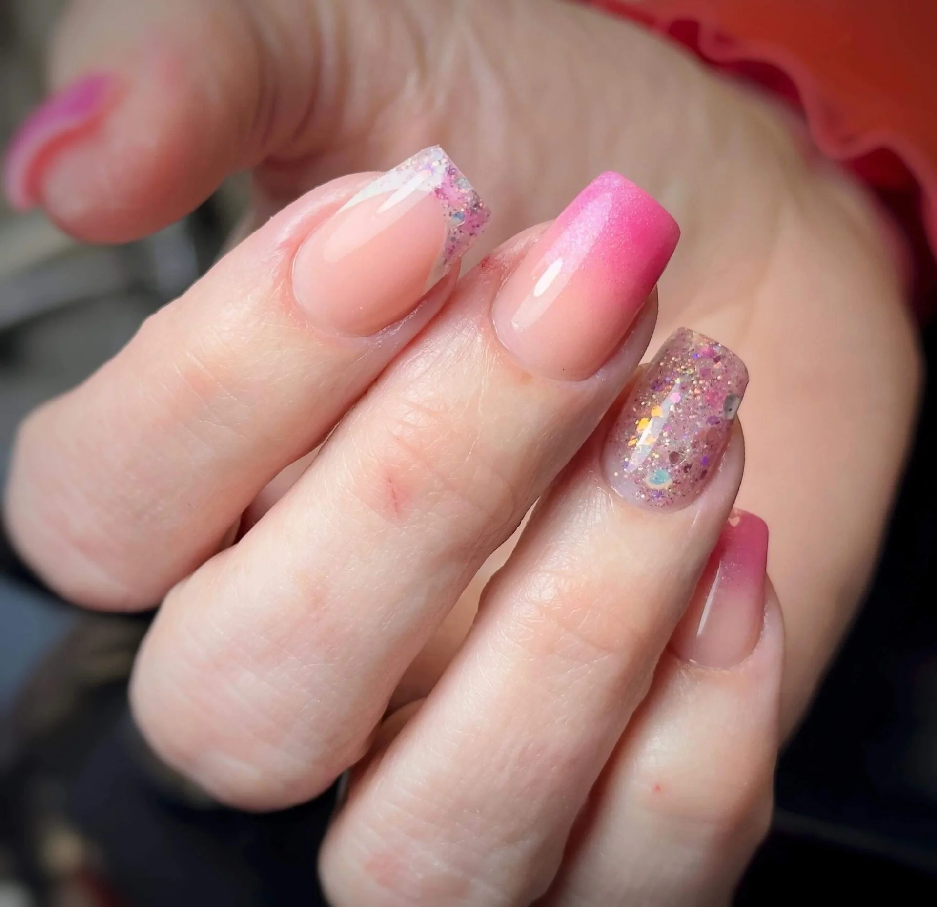 Pink glitter nails